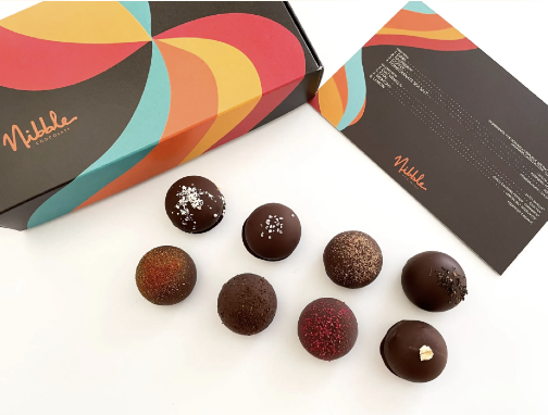 Nibble chocolate truffles and gift packaging