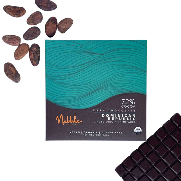Dark Chocolate | 72% Cocoa Dominican Rep | Organic | Nibble Chocolate