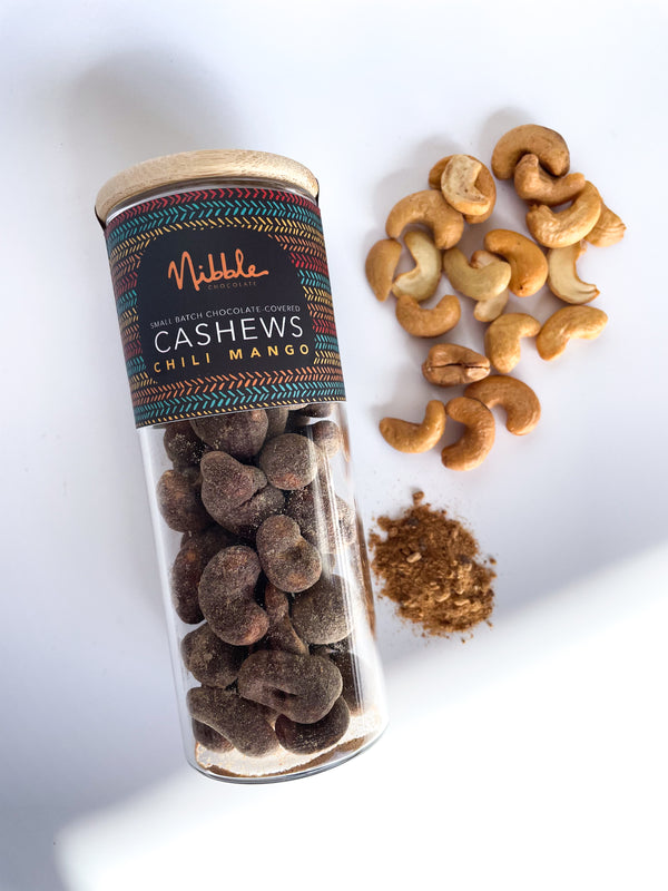 Chocolate-Covered Cashews Chili Mango | Nibble Chocolate