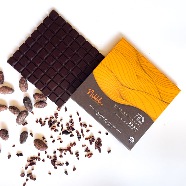 Dark Chocolate | 72% Cocoa Peru | Organic | Nibble Chocolate