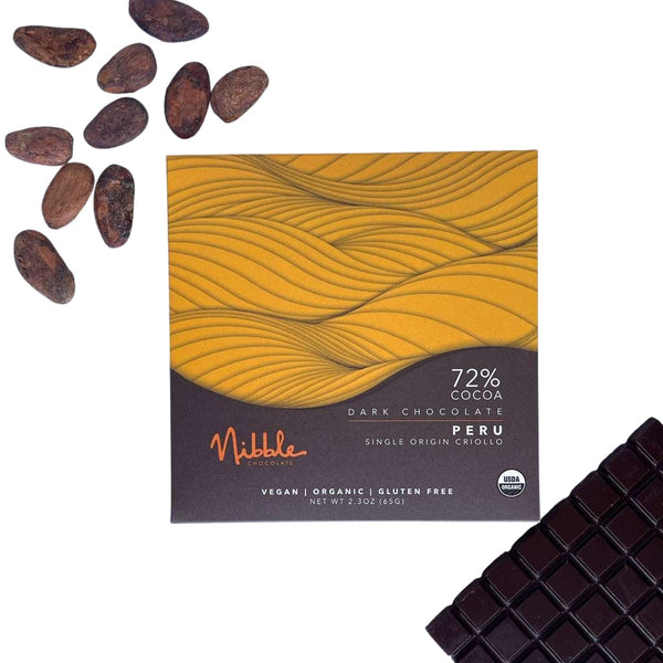 Dark Chocolate | 72% Cocoa Peru | Organic | Nibble Chocolate