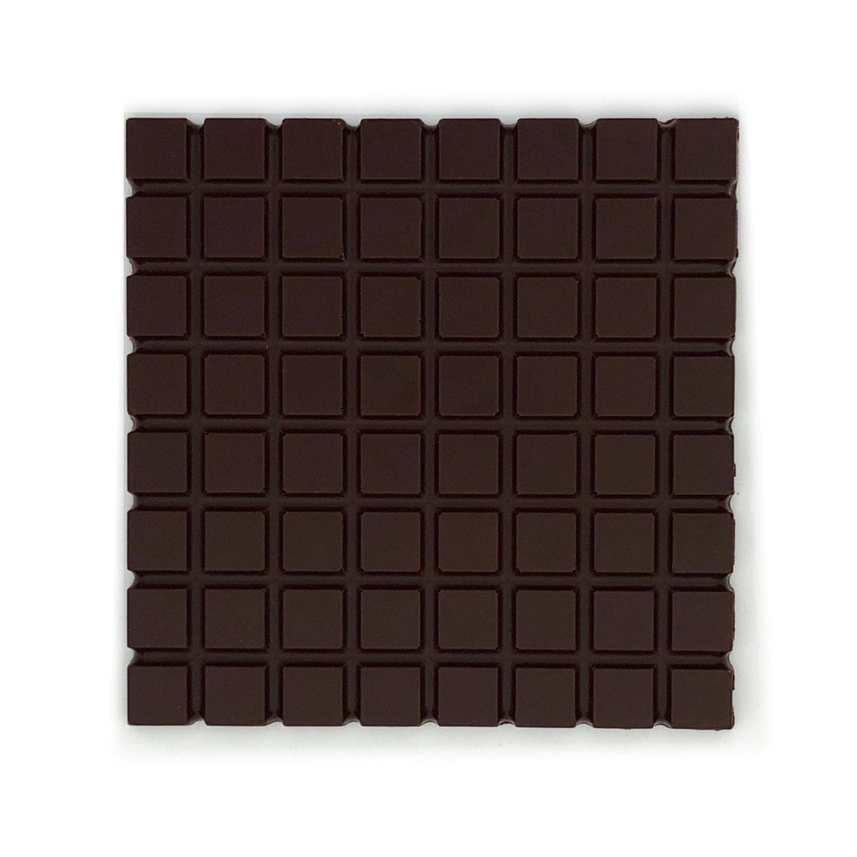 Square dark chocolate bar with 72% cocoa, featuring a grid pattern of small squares.