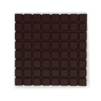 Square dark chocolate bar with 72% cocoa, featuring a grid pattern of small squares.