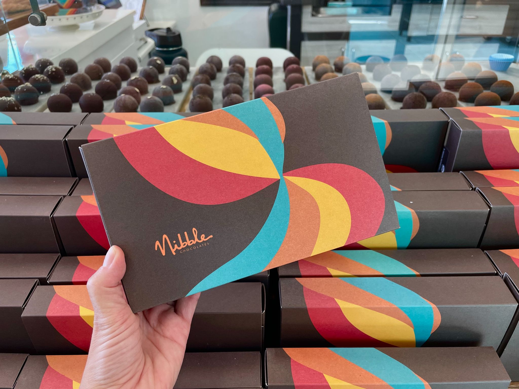 Nibble chocolate gift boxes at the factory